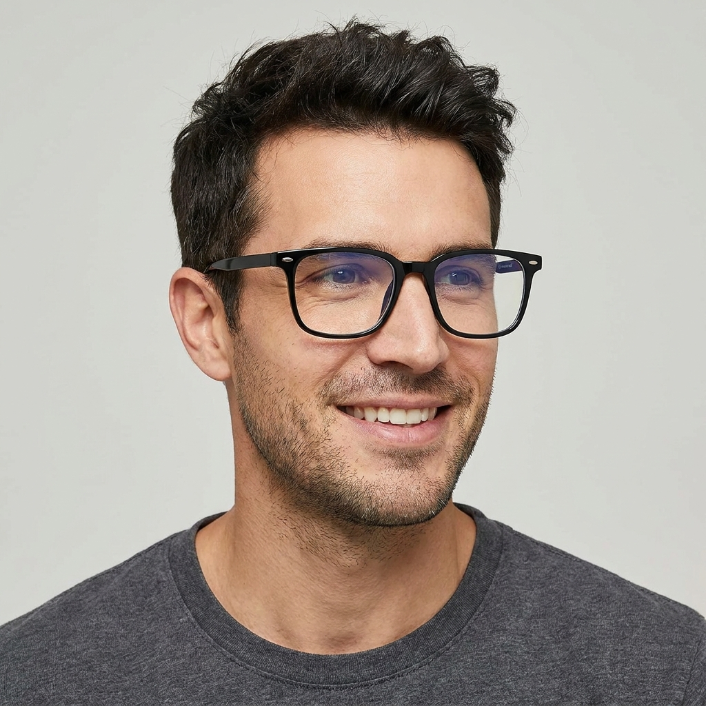 Man wearing NOXFORM SHIELD evening glasses, front view